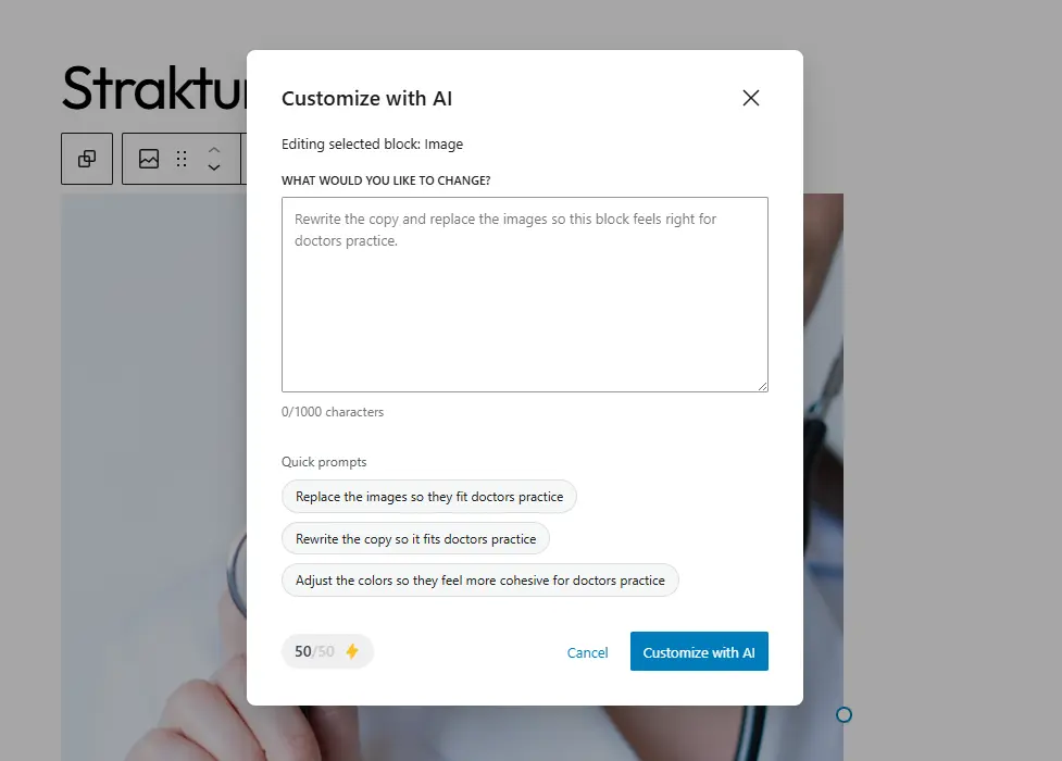 Strakture customize with AI modal