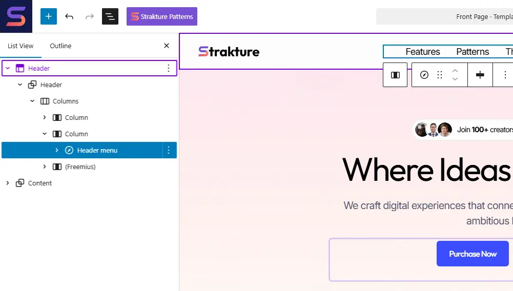 Block Editor Header template